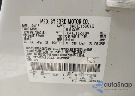 2013 Ford Edge Sel from USA, damaged, VIN 2FMDK3JCXDBC49802